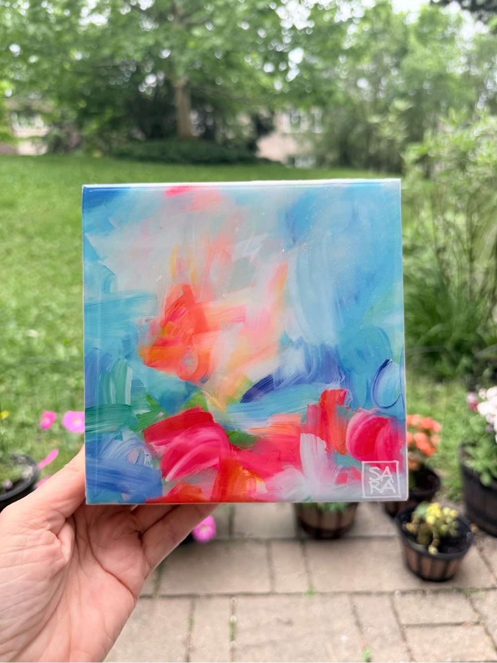 Bright Abstract Floral Art - Blue and Pink Wall Decor